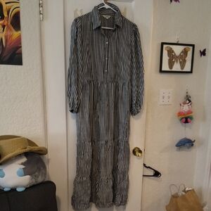 Max Studio | Navy and White Striped Long Sleeve Dress